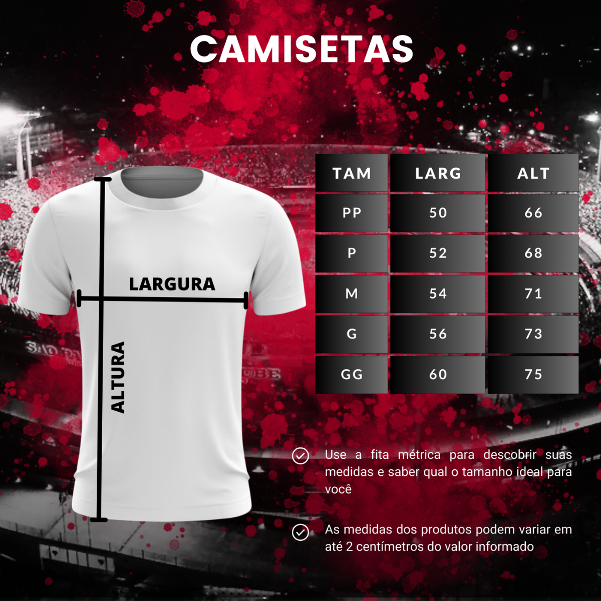 guia de tamanhos camisa sp oficial
